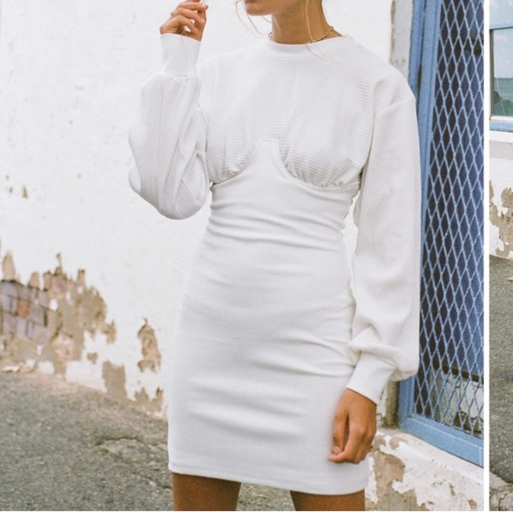 White sabo skirt dress with underwire